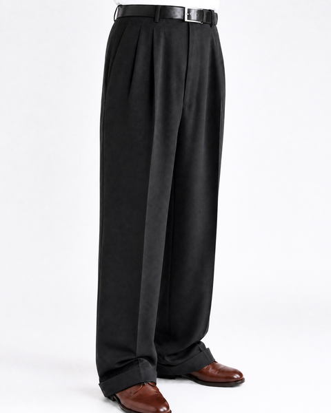 Tovaglia Mens Solid Black Wide Leg Wool Cashmere Pleated Dress