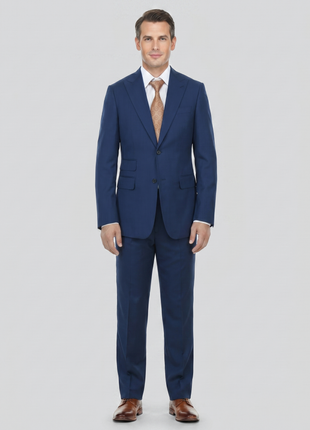 English Laundry Mens Solid Blue Slim Fit Peak Lapel Stretch 2 Button Suit