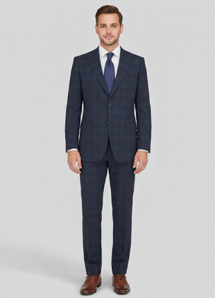 Giorgio Fiorelli Mens Navy Blue Plaid 2 Button 2 Piece Suit