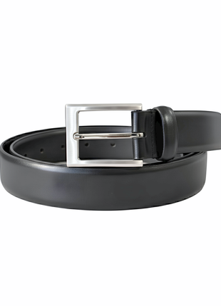 Ariston Mens Genuine Solid Black Leather Belt with Sewn-In Buckle
