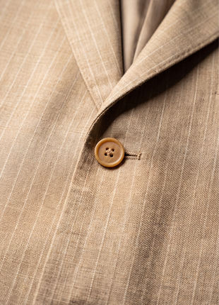 Sartoria Partenopea Mens Tan Pinstripe Half-Canvassed Notch Lapel Classic Fit 3-button Wool Suit - 44L