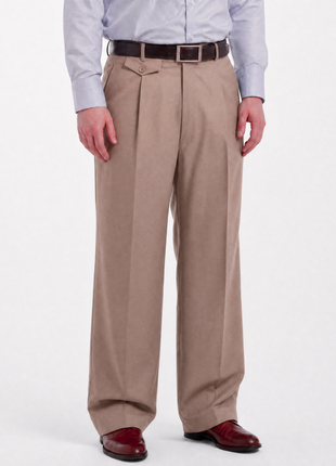 Black Diamond by Apollo King Classic Fit Solid Beige Tan Pleated Wool Wide Leg Dress Pants