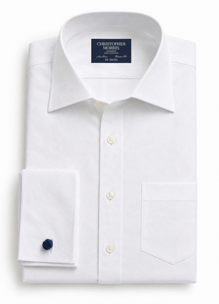 Christopher Morris Solid White Classic Fit Cotton Spread Collar Non-Iron French Cuff Dress Shirt