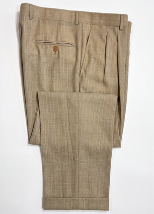 Sartoria Partenopea Mens Tan Pinstripe Half-Canvassed Notch Lapel Classic Fit 3-button Wool Suit - 44L