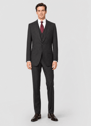Brioni Mens Dark Brown Pinstripe Fully-Canvassed Peak Lapel Classic Fit 3-Piece Wool Blend Suit - 40S