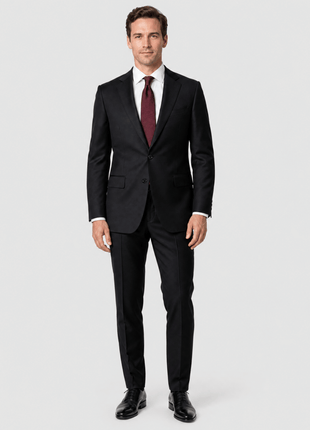 Cardeliano Solid Black Wool Cashmere Notch Lapel Slim Fit 2-Button Suit