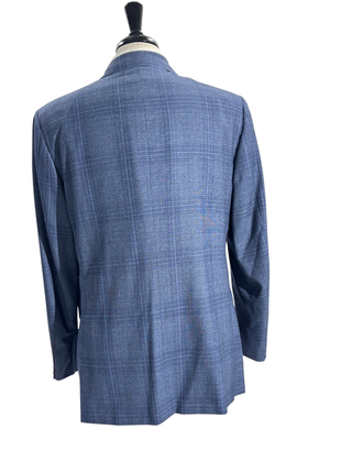 Isaia Mens Blue Plaid Fully-Canvassed Notch Lapel Classic Fit 2-Button Wool Suit - 44L