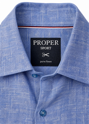 Proper Mens Blue Contemporary Fit Spread Collar 100% Linen Dress Shirt