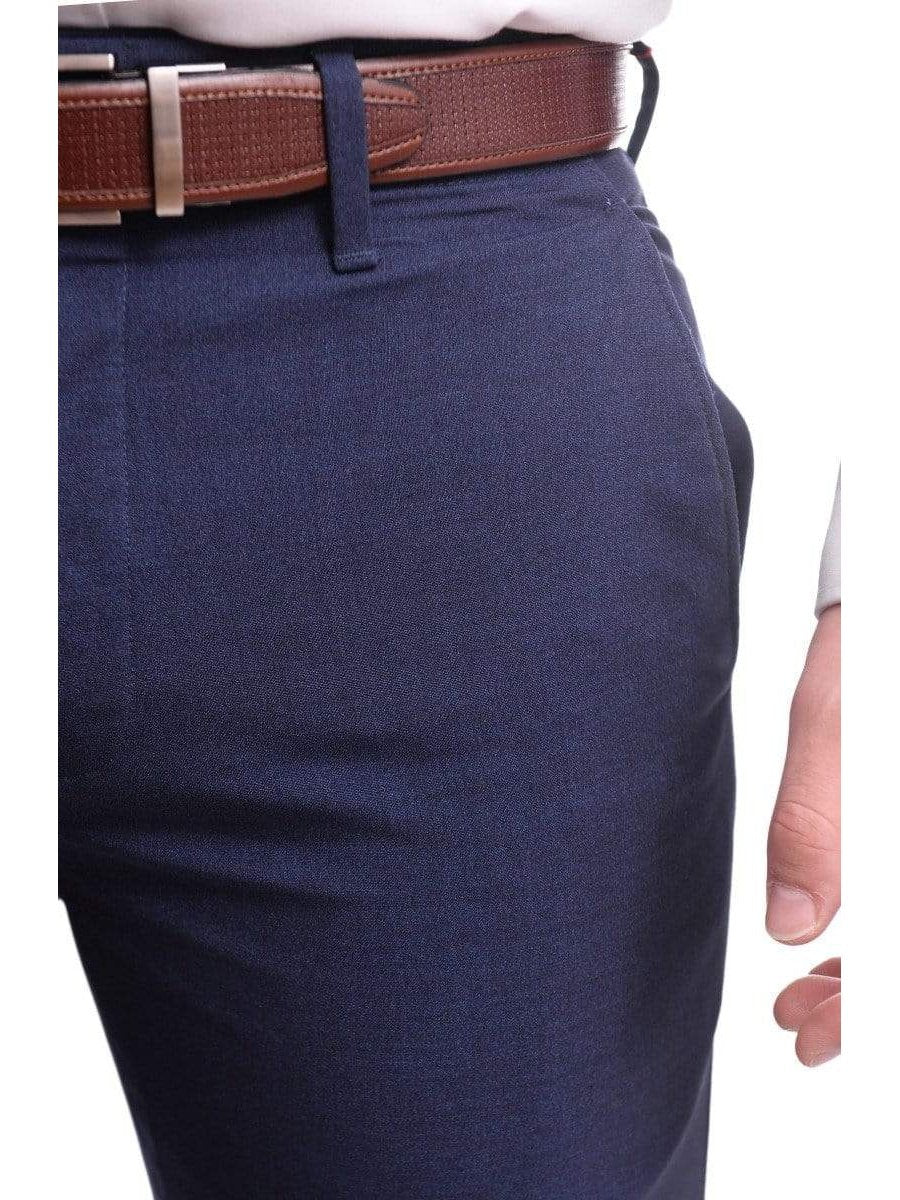 Navy blue flat-front stretch Dress Pants