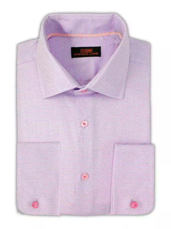 The Suit Depot Steven Land 100% Cotton Pink Check French Cuff Classic Fit Dress Shirt