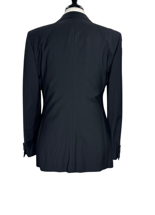 Giorgio Armani Mens Solid Black Fully-Canvassed Satin Notch Lapel Slim Fit 2-Button Wool Tuxedo - 40L