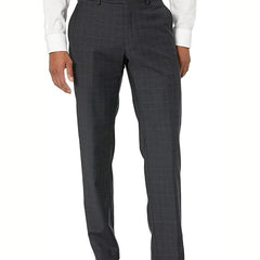 Tommy Hilfiger PANTS Men's Charcoal w/ Grey Light Blue Windowpane Wool Classic Fit Pants