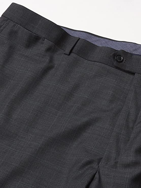 Tommy Hilfiger PANTS Men's Charcoal w/ Grey Light Blue Windowpane Wool Classic Fit Pants