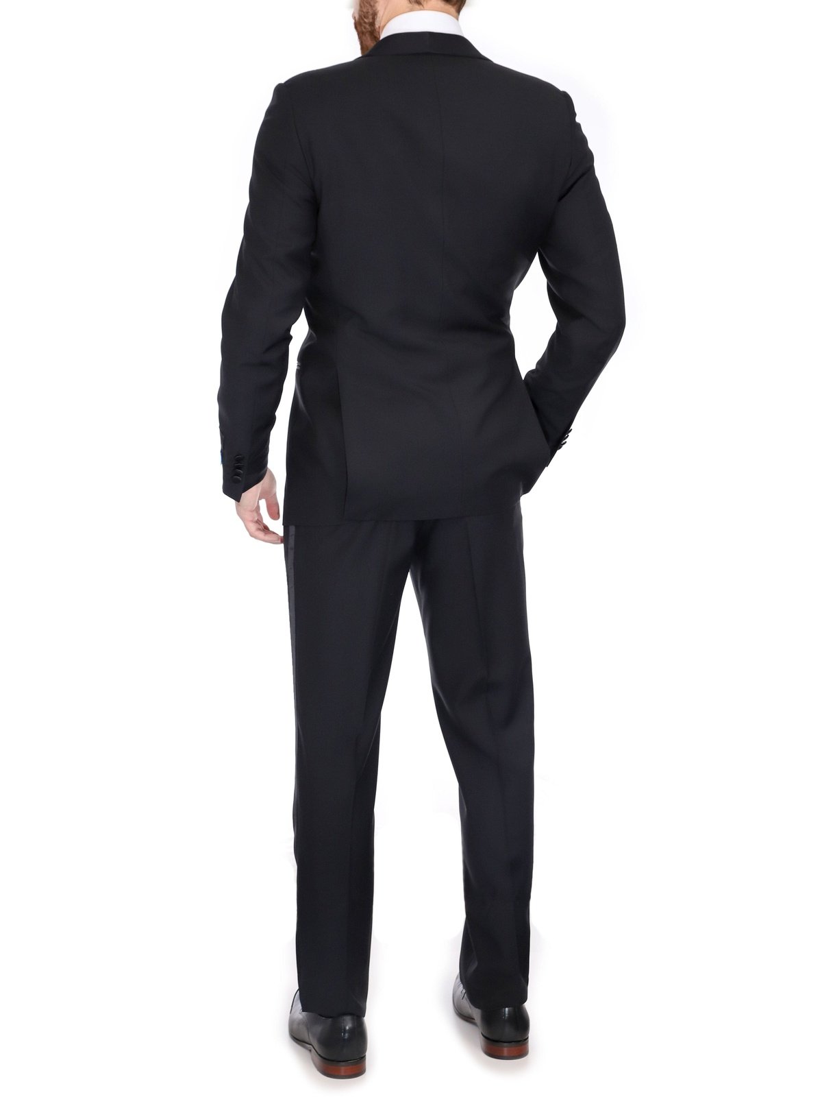 Blujacket Mens Black Italian Zignone Wool Trim Fit Notch Lapel One Button Tuxedo