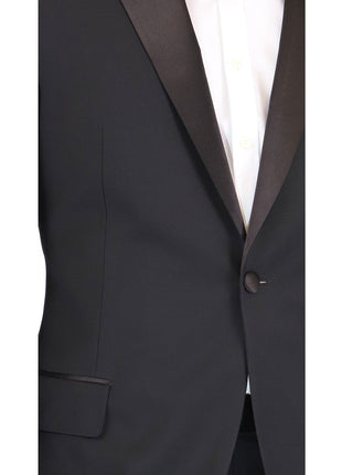 Blujacket Mens Black Italian Zignone Wool Trim Fit Notch Lapel One Button Tuxedo
