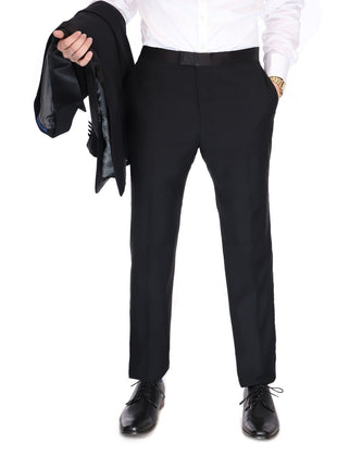 Blujacket Mens Black Italian Zignone Wool Trim Fit Notch Lapel One Button Tuxedo