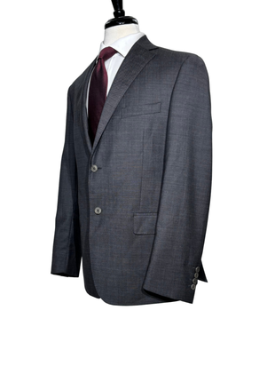 Sample Production Charcoal Sharkskin Notch Lapel Classic Fit 2-Button Wool Suit - 42L