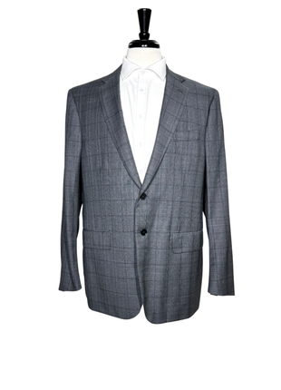 Isaia Mens Charcoal Windowpane Fully-Canvassed Notch Lapel Classic Fit 2-Button Wool Suit - 44L