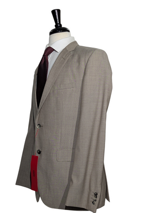 Hugo Boss Mens Taupe Textured Notch Lapels Classic Fit 2 Button Wool Suit - 40R
