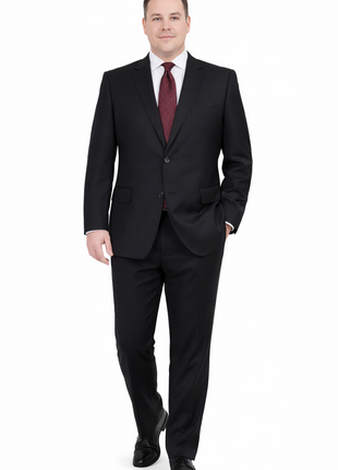 Men's Sartoria Mazara Portly Fit Executive Cut Black Two Button Wool Suit - The Suit Depot