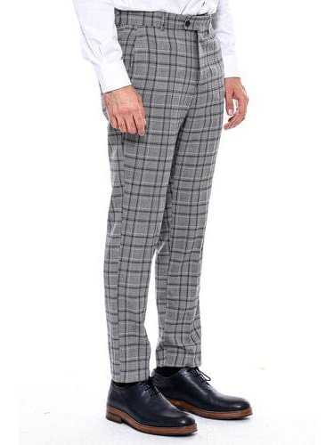 Wessi PANTS 42W Wessi Mens Grey Plaid Hemmed Suit Pants