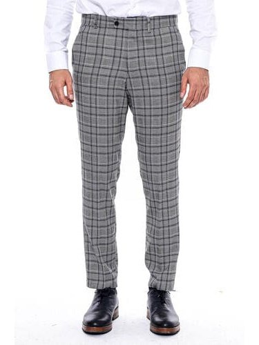 Wessi PANTS 42W Wessi Mens Grey Plaid Hemmed Suit Pants