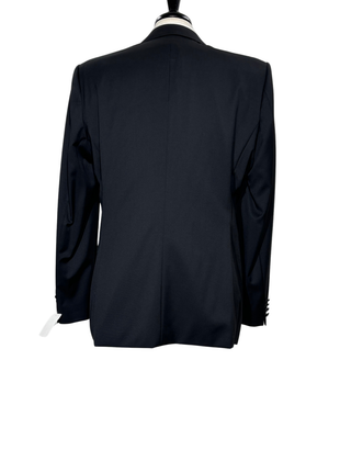 Napoli Mens Solid Black Satin Peak Lapel Classic Fit 1-Button Wool Cashmere Tuxedo - 42L
