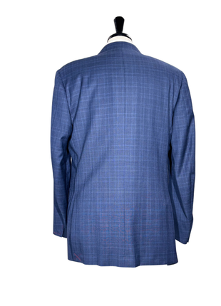 Isaia Mens Blue Windowpane Fully-Canvassed Notch Lapel Slim Fit 2-Button Wool Suit - 44L