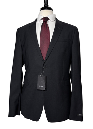 Paul Smith Mens Solid Black Half Canvassed Notch Lapel Slim Fit 2-Button Stretch Wool Suit  - 42R