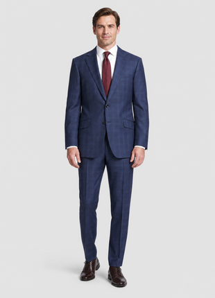Sartoria Mazara Mens Navy Blue Plaid Classic Fit Wool Blend 2 Piece Suit