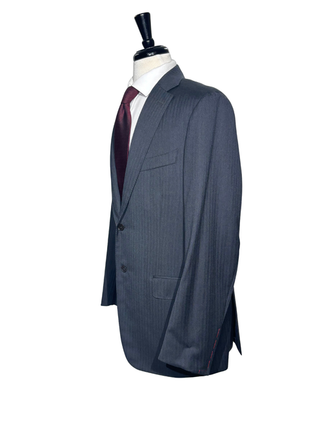Isaia Mens Charcoal Herringbone Notch Lapel Slim Fit 2-Button Wool Suit - 44L