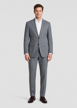 Canali Gray Striped Slim Fit Notch Lapel Wool Silk Linen 2-Button Suit 44L