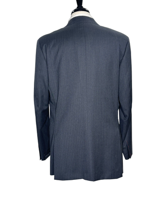 Isaia Mens Charcoal Herringbone Notch Lapel Slim Fit 2-Button Wool Suit - 44L