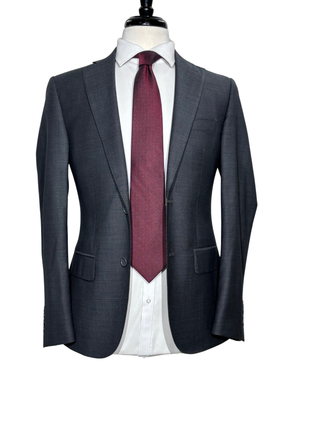 Sample Production Gray & Black Diamond Weave Notch Lapel Classic Fit 2-Button Wool Suit - 36R