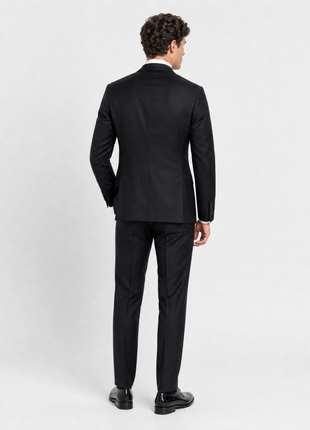 Tovaglia Slim Fit Peak Lapel Solid Black Wool Cashmere Blend Suit