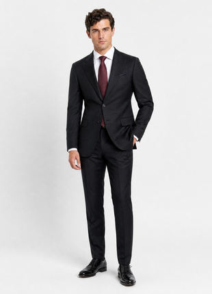 Tovaglia Slim Fit Peak Lapel Solid Black Wool Cashmere Blend Suit