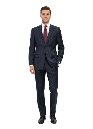 Z Zegna Mens Dark Blue Pinstripe Notch Lapels Classic Fit 3-Button Wool Suit - 38R