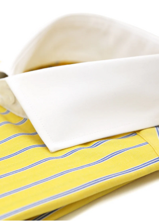Ferrecci Yellow Striped Slim Fit Spread Collar Cotton Dress Shirt - The Suit Depot
