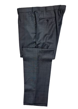 Ermenegildo Zegna Mens Gray Windowpane Fully-Canvassed Notch Lapel Classic Fit 2-Button Wool Suit - 44R