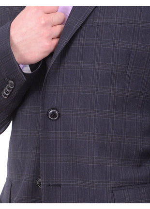 Zanetti BLAZERS Zanetti Classic Fit Navy Blue Plaid Two Button Wool Blazer Sportcoat