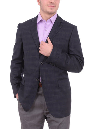 Zanetti BLAZERS Zanetti Classic Fit Navy Blue Plaid Two Button Wool Blazer Sportcoat