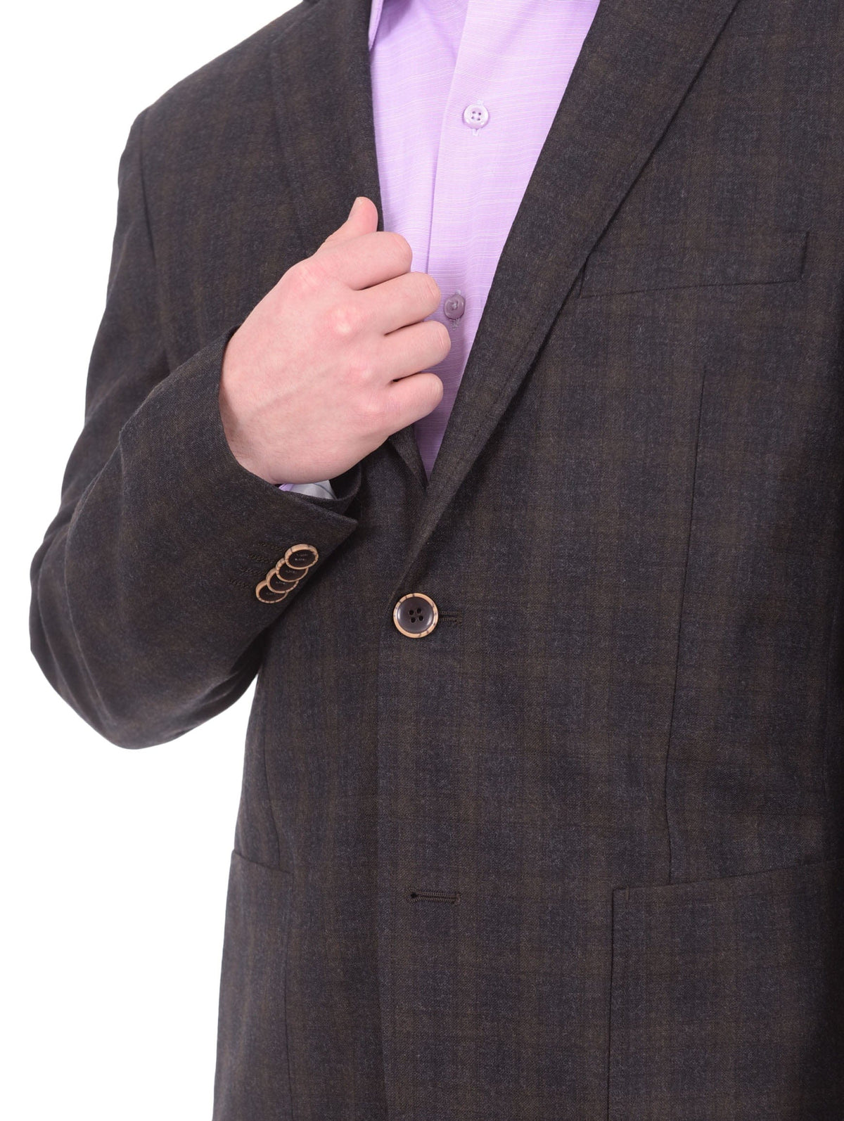 Zanetti BLAZERS Zanetti Modern Fit Brown Plaid Wool Blazer Sportcoat With Patch Pockets