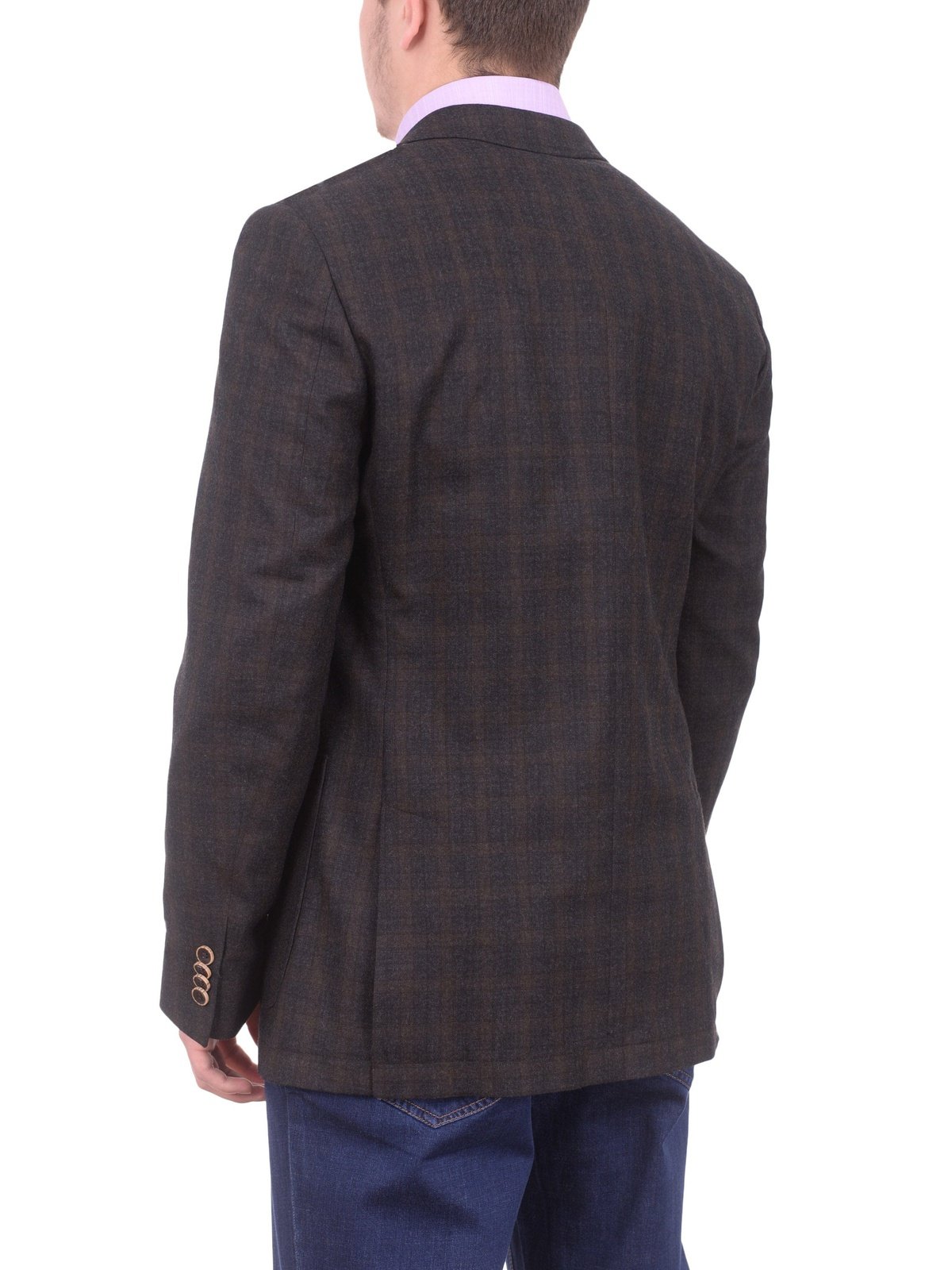Zanetti BLAZERS Zanetti Modern Fit Brown Plaid Wool Blazer Sportcoat With Patch Pockets