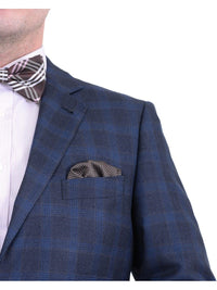 Thumbnail for Zanetti BLAZERS Zanetti Regular Fit Navy Blue Plaid Two Button Wool Blazer Sportcoat