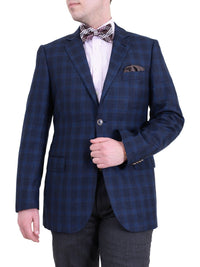 Thumbnail for Zanetti BLAZERS Zanetti Regular Fit Navy Blue Plaid Two Button Wool Blazer Sportcoat