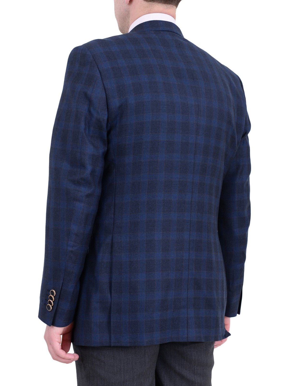 Zanetti BLAZERS Zanetti Regular Fit Navy Blue Plaid Two Button Wool Blazer Sportcoat