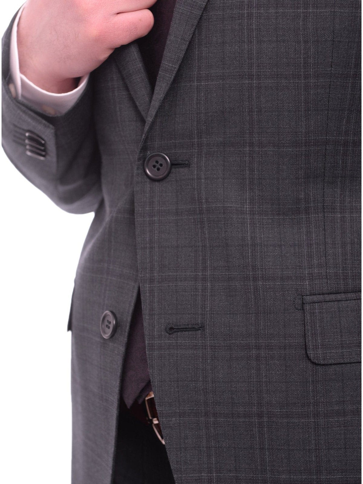 Zanetti Sale Suits Zanetti Slim Fit Navy With Subtle Purple Plaid Two Button Wool Suit