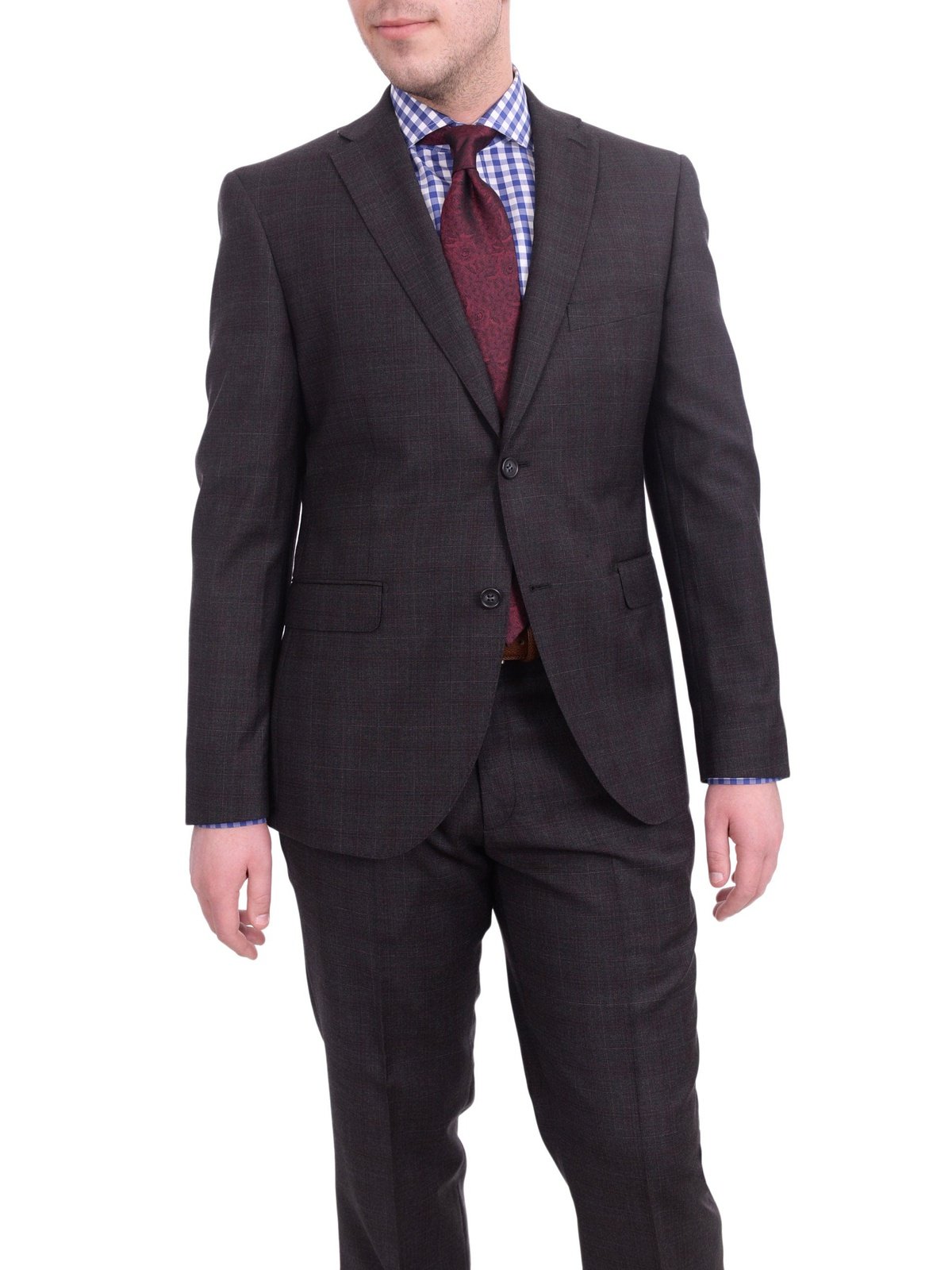 Zanetti TWO PIECE SUITS Zanetti Extra Slim Fit Charcoal Gray Plaid Two Button Wool Suit
