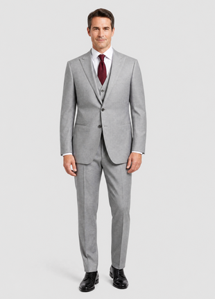 Corneliani Mens Light Gray Textured Fully-Canvassed Peak Lapels Classic Fit 3-Piece Wool Silk Suit - 40L