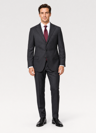 Corneliani Mens Black Pinstripe Fully-Canvassed Notch Lapels Classic Fit 3-Button Wool Suit - 46L